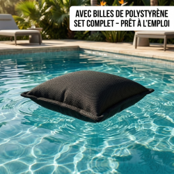 Soo Santaï Coussin piscine flottant 45 × 45 × 25 cm intérieur / extérieur AVEC billes de polystyrène – Noir (SCF4545-7-SET)