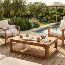 Table basse de jardin en teck massif, 122x86x35 cm, deux plateaux et angle arrondie (NATOFTB12286S)