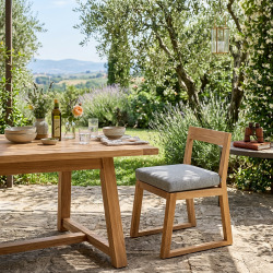 Chaise de table extérieur en teck massif, 50x59.5x79 cm, avec coussins gris perlé (NATOFCH50B)
