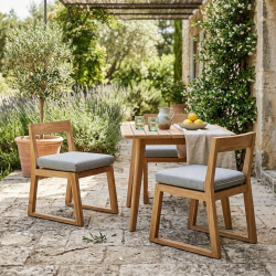 Naturel Lot de 2 chaises de jardin en teck massif avec coussins gris – chaises extérieures style chic terrasse piscine (NATOFCH50B-DUO)