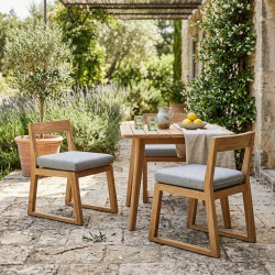 Lot de 2 chaises de table extérieur en teck massif, 50x59.5x79 cm, avec coussins gris perlé (NATOFCH50B-DUO)