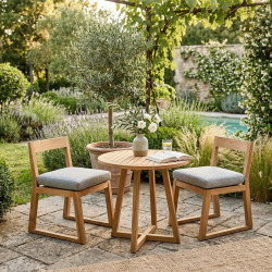 Lot de 2 chaises de table extérieur en teck massif, 50x59.5x79 cm, avec coussins gris perlé (NATOFCH50B-DUO)