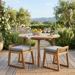 Chaise de table extérieur en teck massif, 50x59.5x56 cm, avec coussins gris perlé, sans dossier (NATOFCH50S)