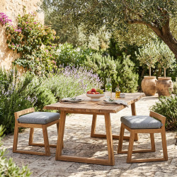 Lot de 2 chaises de table extérieur en teck massif, 50x59.5x56 cm, avec coussins gris perlé, sans dossier (NATOFCH50S-DUO)