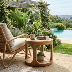 Naturel Table d’appoint ronde en teck massif 50x50x40 cm deux plateaux – style chic terrasse piscine (NATOFTB5050R)