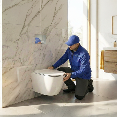 Installation d'un pack complet WC 1 : B&acirc;ti-support + Cuvette suspendue + Plaque de commande