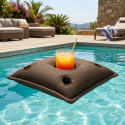 Soo Santaï Coussin bar piscine flottant avec porte-verres 75 × 75 × 25 cm extérieur SANS billes – Brun (PPF7575-5)