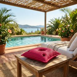 Soo Santaï Coussin bar piscine flottant avec porte-verres 75 × 75 × 25 cm extérieur SANS billes – Rose (PPF7575-3)