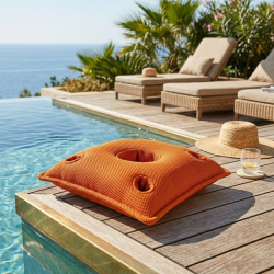Soo Santaï Coussin bar piscine flottant avec porte-verres 75 × 75 × 25 cm extérieur SANS billes – Orange (PPF7575-6)