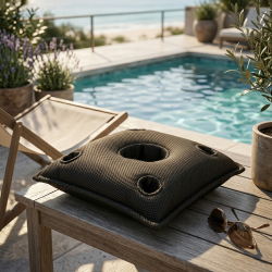 Soo Santaï Coussin bar piscine flottant avec porte-verres 75 × 75 × 25 cm extérieur SANS billes – Noir (PPF7575-7)