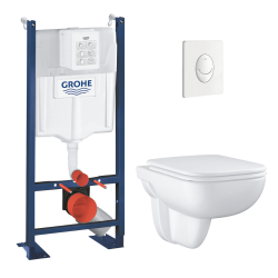 Rapid SL Project pack WC bâti autoportant + WC suspendu sans bride Grohe avec abattant SoftClose + plaque (GRRGRSEWR01FR-VP)