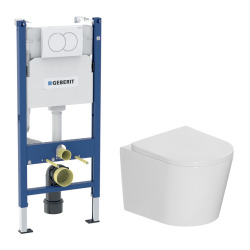 Delta pack WC bâti-support Duofix 112 cm + WC suspendu sans bride Ceramia avec abattant SotClose + plaque (GEBCE14WT02FR-VP)