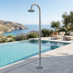 Douche extérieure en acier inoxydable 316 L, eau chaude et froide, compatible tuyau d'arrosage, acier brossé (TS1007)