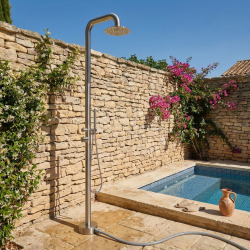 Douche extérieure acier inoxydable 316L, eau chaude/froide, tête de douche orientable 25 cm, douchette à main, brossé (TS1008)