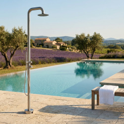 Douche extérieure en acier inoxydable 316 L, eau chaude et froide, douchette à main, acier brossé (TS1008)