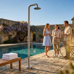 Douche extérieure en acier inoxydable 316 L, eau chaude et froide, douchette à main, acier brossé (TS1008)