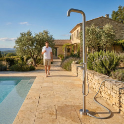 Douche extérieure inox 316L PREMIUM, eau chaude/froide, et compatible tuyau d’arrosage, douchette main, brossé (TS1013)