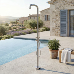 Douche extérieure en acier inoxydable 316 L, eau chaude et froide, douchette à main, acier brossé (TS1013)