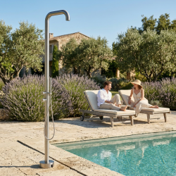 Douche extérieure en acier inoxydable 316 L, eau chaude et froide, douchette à main, acier brossé (TS1013)