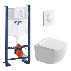 Delta pack WC bâti-support Duofix 112 cm + WC suspendu sans bride Ceramia avec abattant SotClose + plaque (GEBCE14WT02FR-VP)