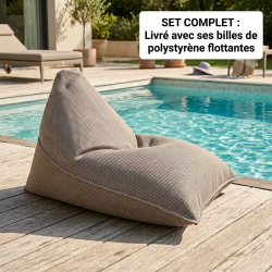 Soo Santaï Pouf piscine XL flottant 140x120 cm gris – billes incluses (à remplir) – intérieur / extérieur (LBF140120-1-SET)