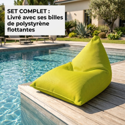 Soo Santaï Pouf piscine XL flottant 140x120 cm vert – billes incluses (à remplir) – intérieur / extérieur (LBF140120-2-SET)