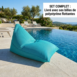 Soo Santaï Pouf piscine XL flottant 140x120 cm bleu – billes incluses (à remplir) – intérieur / extérieur (LBF140120-4-SET)
