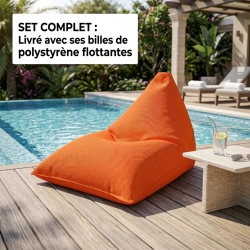 Soo Santaï Pouf piscine XL flottant 140x120 cm orange – billes incluses (à remplir) – intérieur / extérieur (LBF140120-6-SET)