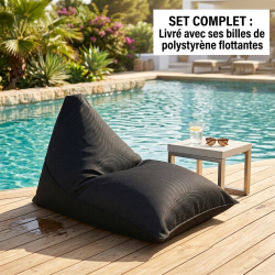 Soo Santaï Pouf piscine XL flottant 140x120 cm noir – billes incluses (à remplir) – intérieur / extérieur (LBF140120-7-SET)