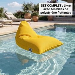 Soo Santaï Pouf piscine XL flottant 140x120 cm jaune – billes incluses (à remplir) – intérieur / extérieur (LBF140120-8-SET)