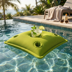 Soo Santaï Coussin piscine flottant porte-verres 75x75 cm vert – billes incluses (à remplir) – intérieur / extérieur (PPF7575-2-SET)