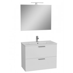 Mia ensemble meuble préassemblé 79x61x39,5 cm avec lavabo, miroir avec éclairage LED, Blanc brillant (MIASET80B)
