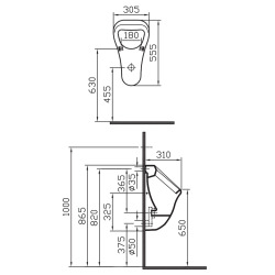 Urinoir suspendu en céramique avec sortie arrière + siphon (VITPIS)