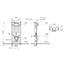 V12 bâti-support sol-mur pour WC suspendu, double chasse 3/6L, pour cloison légère ou mur porteur (762-5800-01)