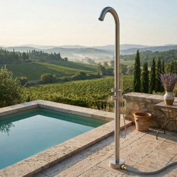 Douche extérieure inox 316L, eau chaude/froide, compatible tuyau d’arrosage, douchette à main (TS1001)