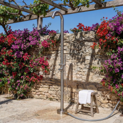 Douche extérieure inox 316L, eau chaude/froide, compatible tuyau d’arrosage, douchette à main (TS1001)