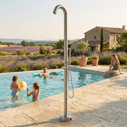 Douche extérieure inox 316L, eau chaude/froide, compatible tuyau d’arrosage, douchette à main (TS1001)