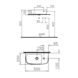 Shift lavabo en céramique à poser sur plan, trou pour la robinetterie à droite, blanc (7070-003-0921)
