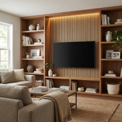 Panneau mural acoustique 60x120 cm en MDF sur feutre polyester, décor chêne noir, 0,72 m2 (SATAKUPANWAT612)