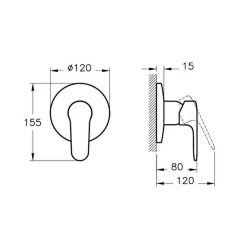 Root Round mitigeur de douche à encastrer, à levier, vendu sans corps d'encastrement, chrome (A42728EXP)