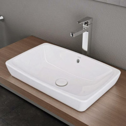 Metropole 60x40x16 cm lavabo en céramique à poser sur plan, sans trou de robinetterie, sans siphon, blanc (5668-003-0012)