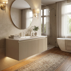 Austen meuble de salle de bain 80x35x52 cm + vasque à poser en marbre coulé, beige mat (AUSTEN80BG)