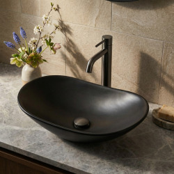 Set Vasque Infinitio à poser 61,5x36 cm + Bonde, Noir mat (SATINF61536BKM-SET_BP)