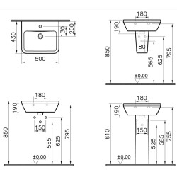 Integra Lavabo suspendu 50x43 cm avec trou pour robinetterie au milieu, Blanc (7048-003-0001)