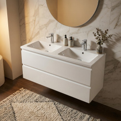 Meuble salle de bain suspendu moderne blanc brillant 119 x 50 x 45 cm 2 tiroirs double vasque SAT B-Way (BWAY2120WU)