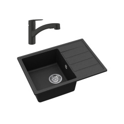 62x44 cm évier avec égouttoir réversible en Granite, à encastrer, noir + mitigeur lavabo/cuisine Grohe Start (SATSE2BG431)