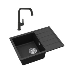 62x44 cm évier avec égouttoir réversible en Granite, à encastrer, noir + mitigeur lavabo/cuisine Grohe Start (SATSE2BG430)