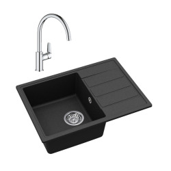 62x44 cm évier avec égouttoir réversible en Granite, à encastrer, noir + mitigeur lavabo/cuisine Grohe StartEdge (SATSE2BG313)