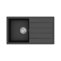 76x44 cm évier avec égouttoir réversible en Granite, à encastrer, noir + mitigeur lavabo/cuisine Grohe Start (SATSE3BG304)