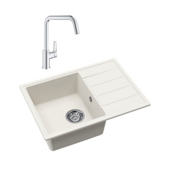 62x44 cm kit évier avec égouttoir réversible en Granite, à encastrer, blanc + mitigeur lavabo/cuisine Grohe Start (SATSE2WG304)